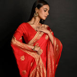 Designer Red and Gold Banarasi Saree with Authentic Zari – Perfect for Weddings