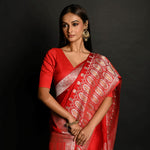 Traditional Red Banarasi Silk Saree with Silver Zari Work - Anvi Couture