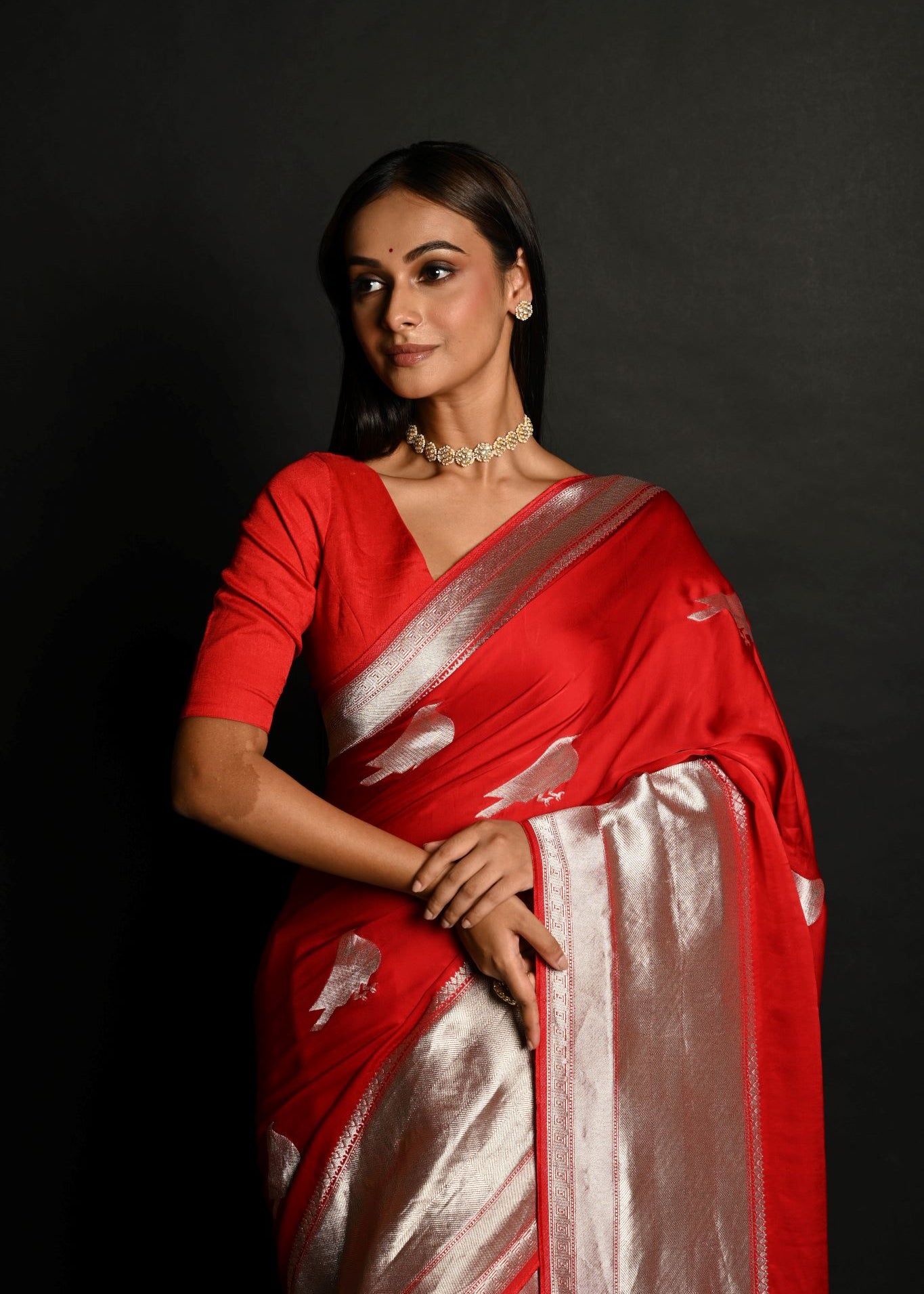Red Handloom Pure Satin Silk Banarasi Saree With Rupa Zari Border - Anvi Couture