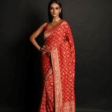 Red Georgette Banarasi Bandhani Handloom Saree