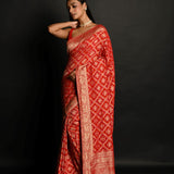 Red Georgette Banarasi Bandhani Handloom Saree