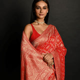 Red Georgette Banarasi Bandhani Handloom Saree