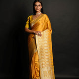 Yellow Pure Banarasi Satin Silk Handloom Saree - Anvi Couture