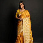 Yellow Pure Banarasi Satin Silk Handloom Saree - Anvi Couture