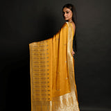 Yellow Pure Banarasi Satin Silk Handloom Saree - Anvi Couture