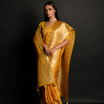 Yellow Pure Banarasi Satin Silk Handloom Saree - Anvi Couture