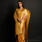 Yellow Pure Banarasi Satin Silk Handloom Saree - Anvi Couture