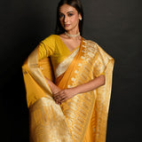 Yellow Pure Banarasi Satin Silk Handloom Saree - Anvi Couture