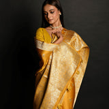 Yellow Pure Banarasi Satin Silk Handloom Saree - Anvi Couture