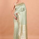 Sage Green Silk Banarasi Saree With Sequin Work full