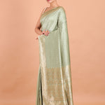 Sage Green Silk Banarasi Saree With Sequin Work front