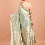 Sage Green Silk Banarasi Saree With Sequin Work back