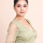 Sage Green V Neckline Organza Blouse - Anvi Couture