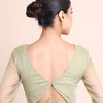 Sage Green V Neckline Organza Blouse - Anvi Couture