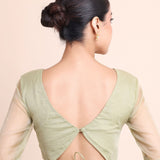 Sage Green V Neckline Organza Blouse - Anvi Couture