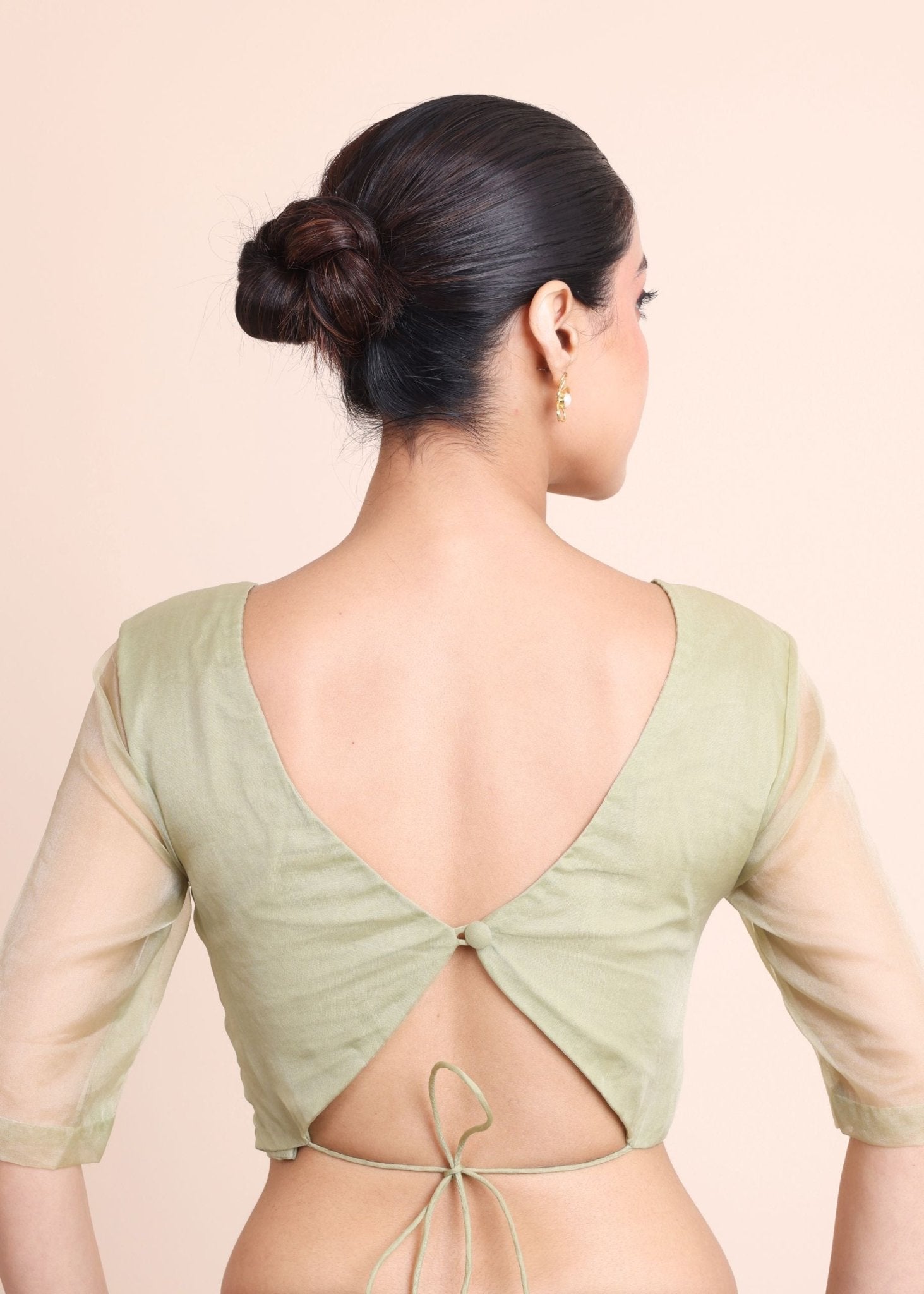Sage Green V Neckline Organza Blouse - Anvi Couture