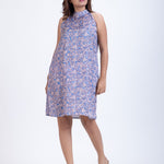 Satin Blue Grey Highneck Dress Full
