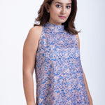 Satin Blue Grey Highneck Dress Front
