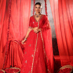 Scarlet Red Lehenga Set with Zardozi Embellished Work full