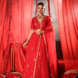 Scarlet Red Lehenga Set with Zardozi Embellished Work full