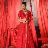 Scarlet Red Lehenga Set with Zardozi Embellished Work front