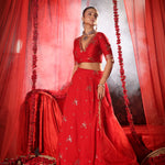 Scarlet Red Lehenga Set with Zardozi Embellished Work side