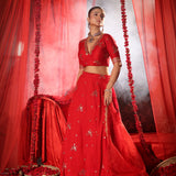 Scarlet Red Lehenga Set with Zardozi Embellished Work side