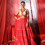 Scarlet Red Lehenga Set with Zardozi Embellished Works full