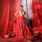 Scarlet Red Lehenga Set with Zardozi Embellished Works front
