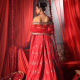 Scarlet Red Lehenga Set with Zardozi Embellished Works back