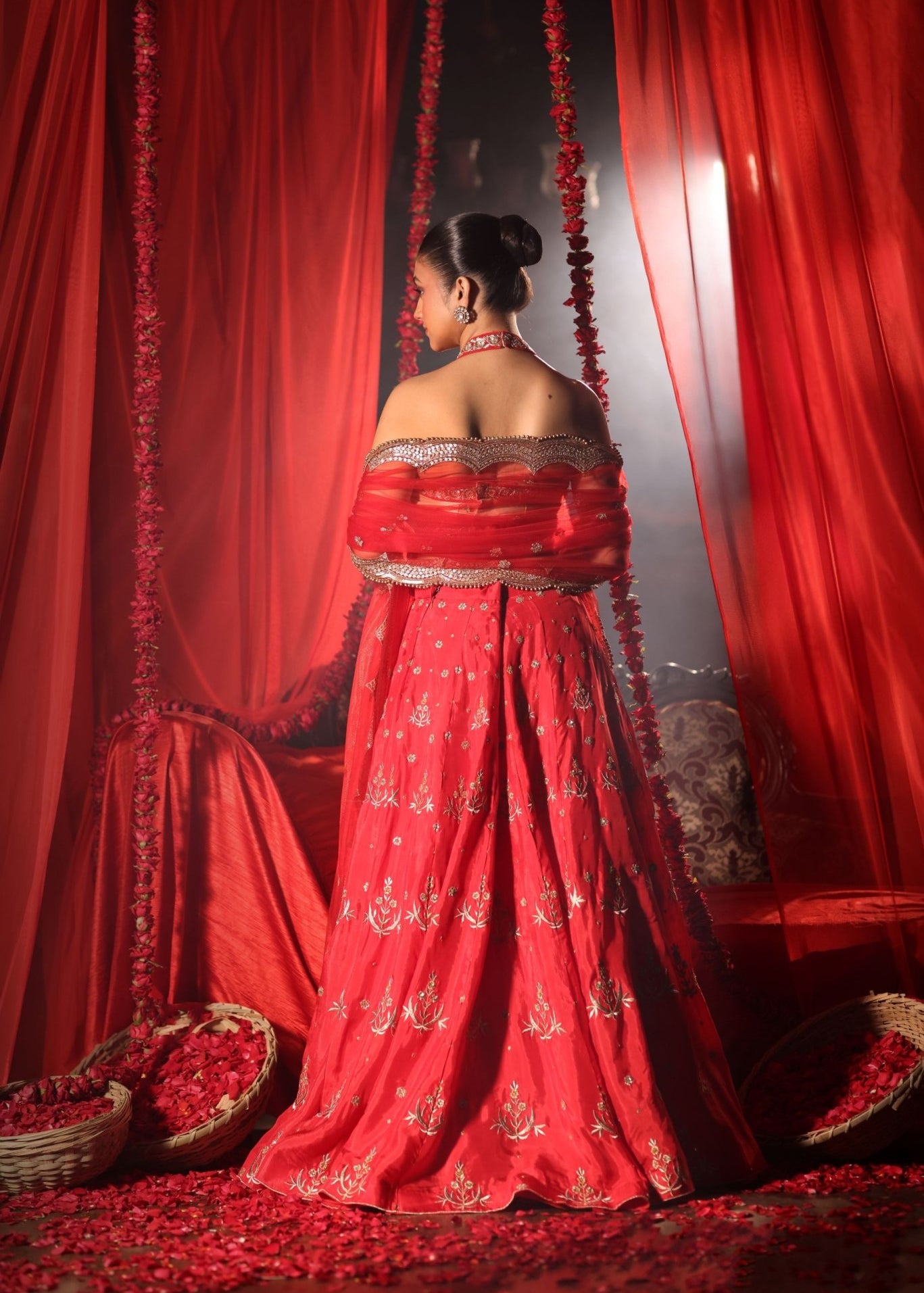 Red Lehenga Set with Contrast Blouse - Anvi Couture