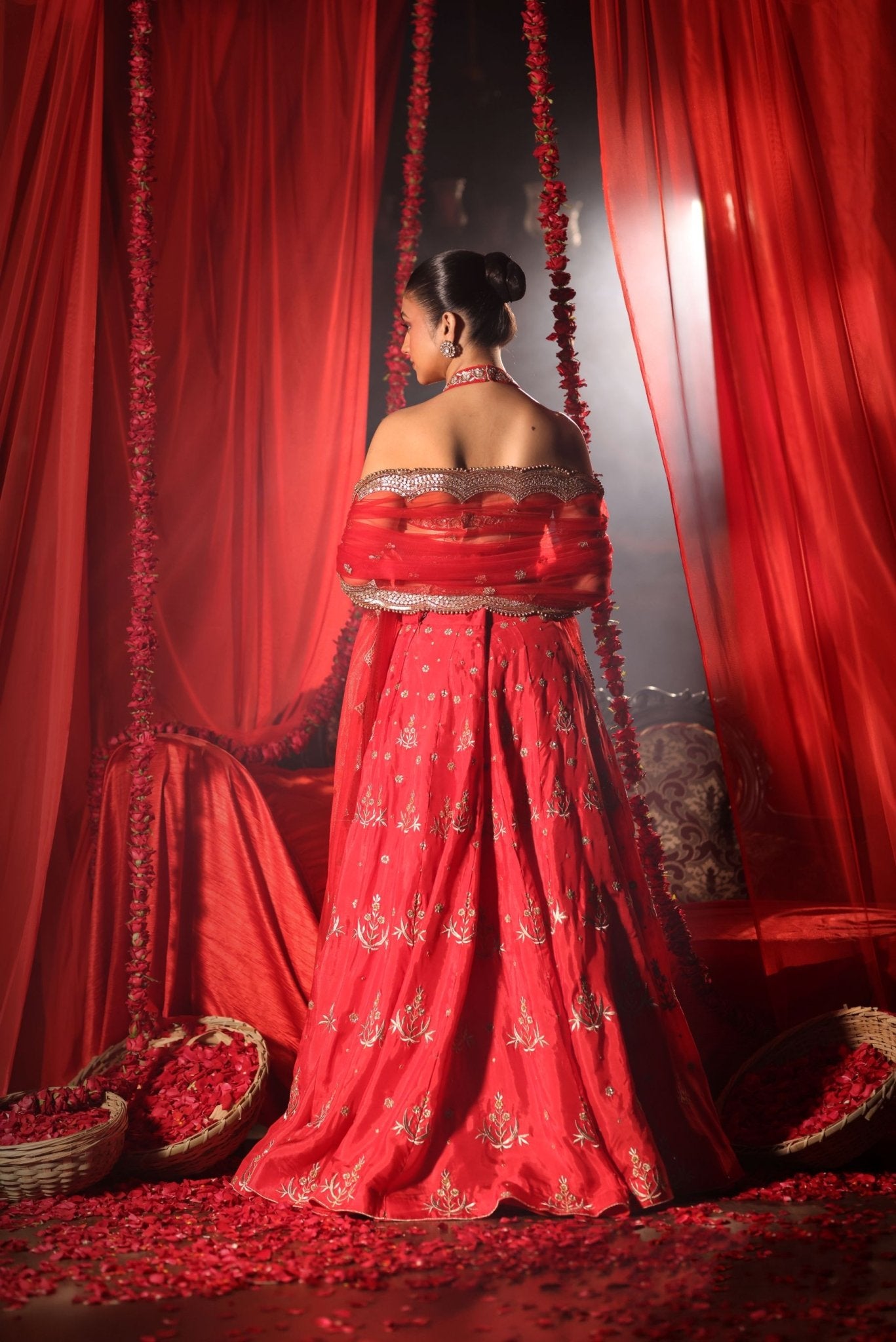 Red Lehenga Set with Contrast Blouse - Anvi Couture