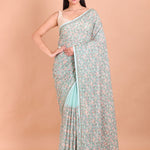 Sea Blue All Over Floral Embroidered Georgette Saree - Anvi Couture