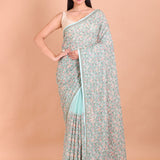 Sea Blue All Over Floral Embroidered Georgette Saree - Anvi Couture