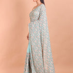 Sea Blue All Over Floral Embroidered Georgette Saree - Anvi Couture