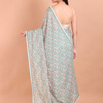 Sea Blue All Over Floral Embroidered Georgette Saree - Anvi Couture