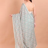Sea Blue All Over Floral Embroidered Georgette Saree - Anvi Couture