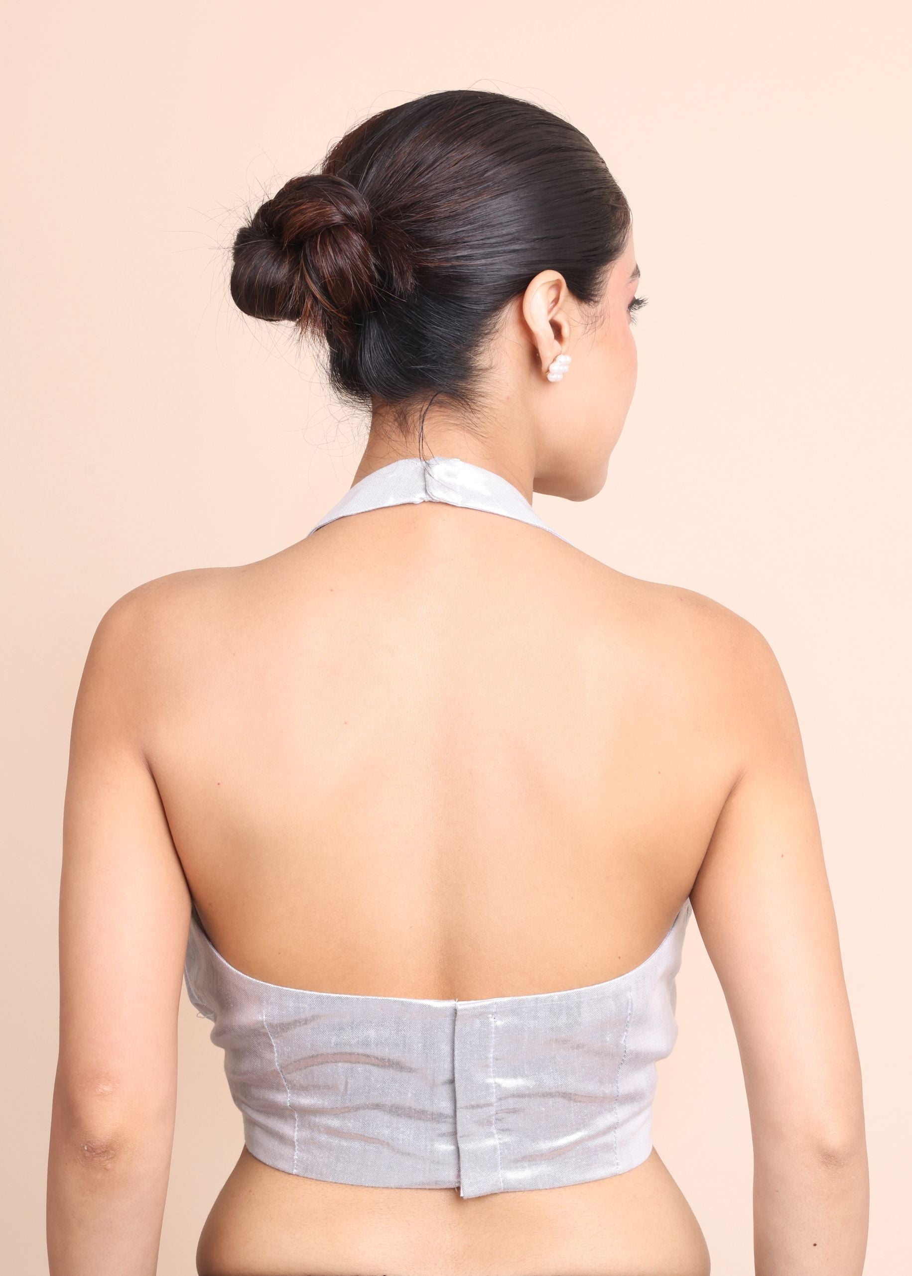 Silver Halter Neck Tissue Blouse Back