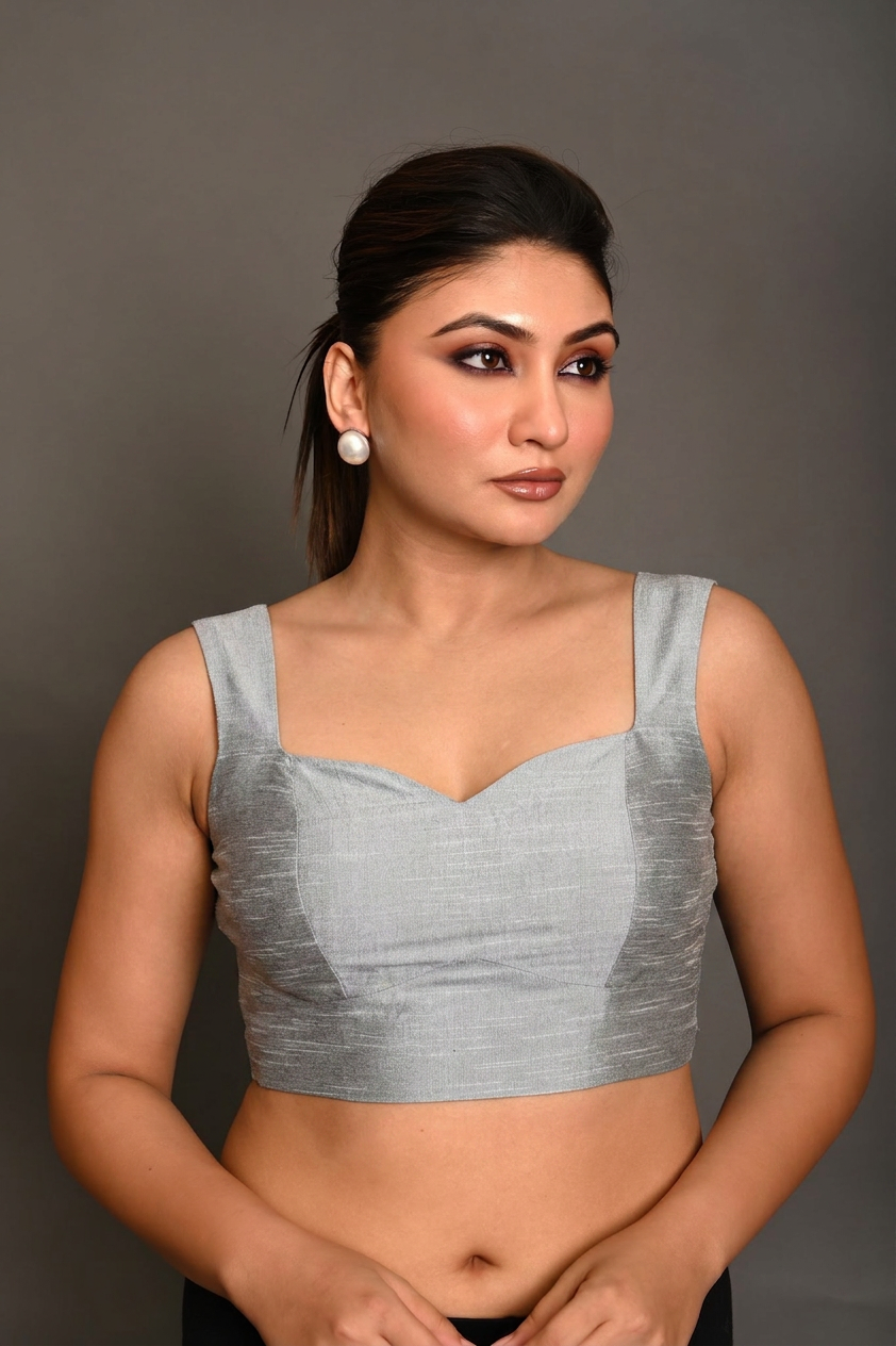 Silver Raw Silk Sleeveless Blouse full