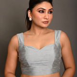 Silver Raw Silk Sleeveless Blouse full