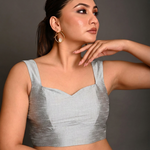 Silver Raw Silk Sleeveless Blouse front