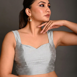 Silver Raw Silk Sleeveless Blouse front