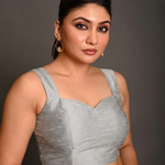 Silver Raw Silk Sleeveless Blouse close up