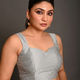 Silver Raw Silk Sleeveless Blouse close up
