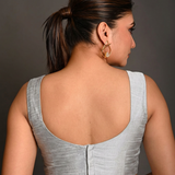 Silver Raw Silk Sleeveless Blouse back