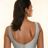 Silver Raw Silk Sweetheart Neckline Sleeveless Blouse back