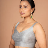 Silver Raw Silk Sweetheart Neckline Sleeveless Another Side