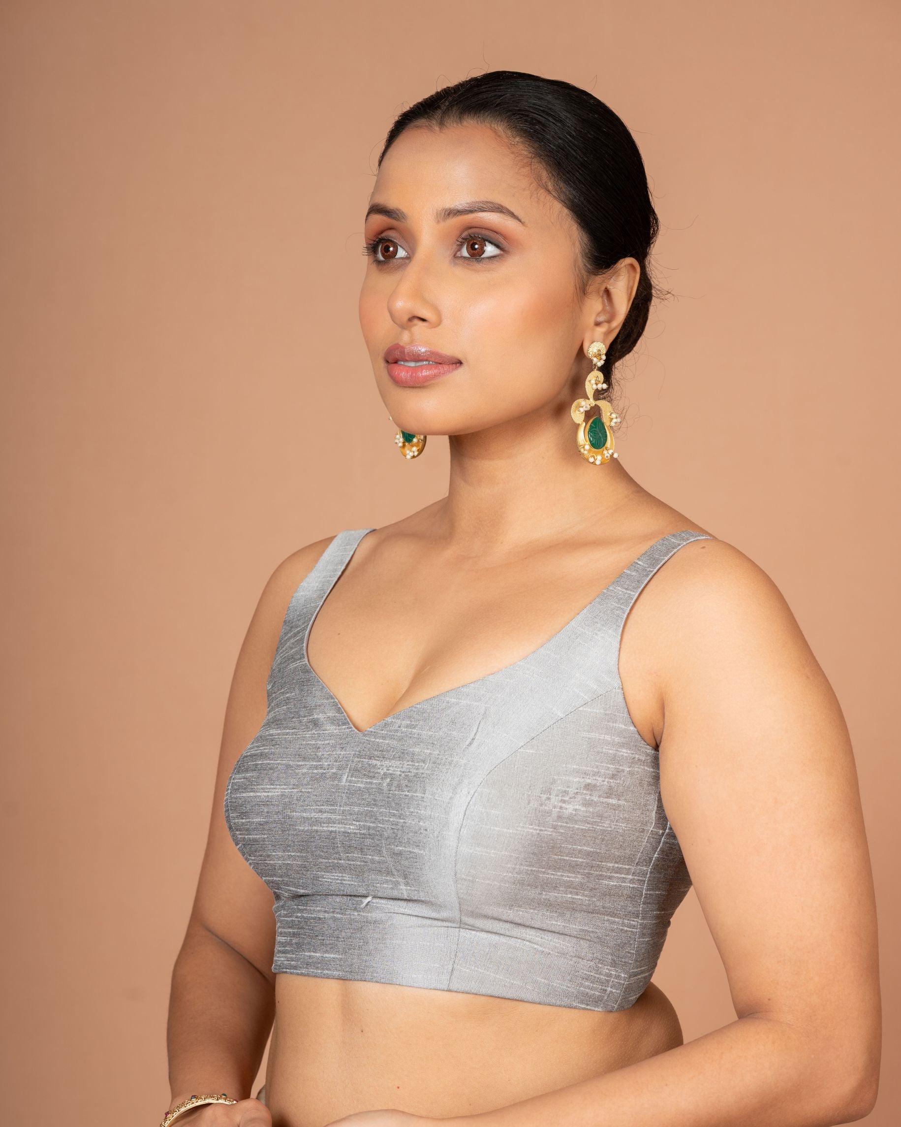 Silver Raw Silk Sweetheart Neckline Sleeveless Another Side
