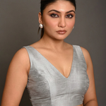Silver Raw Silk V  Neckline Sleeveless Blouse front