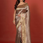 Silver Tissue Brocade Banarasi Saree with Embroidered Work Full
